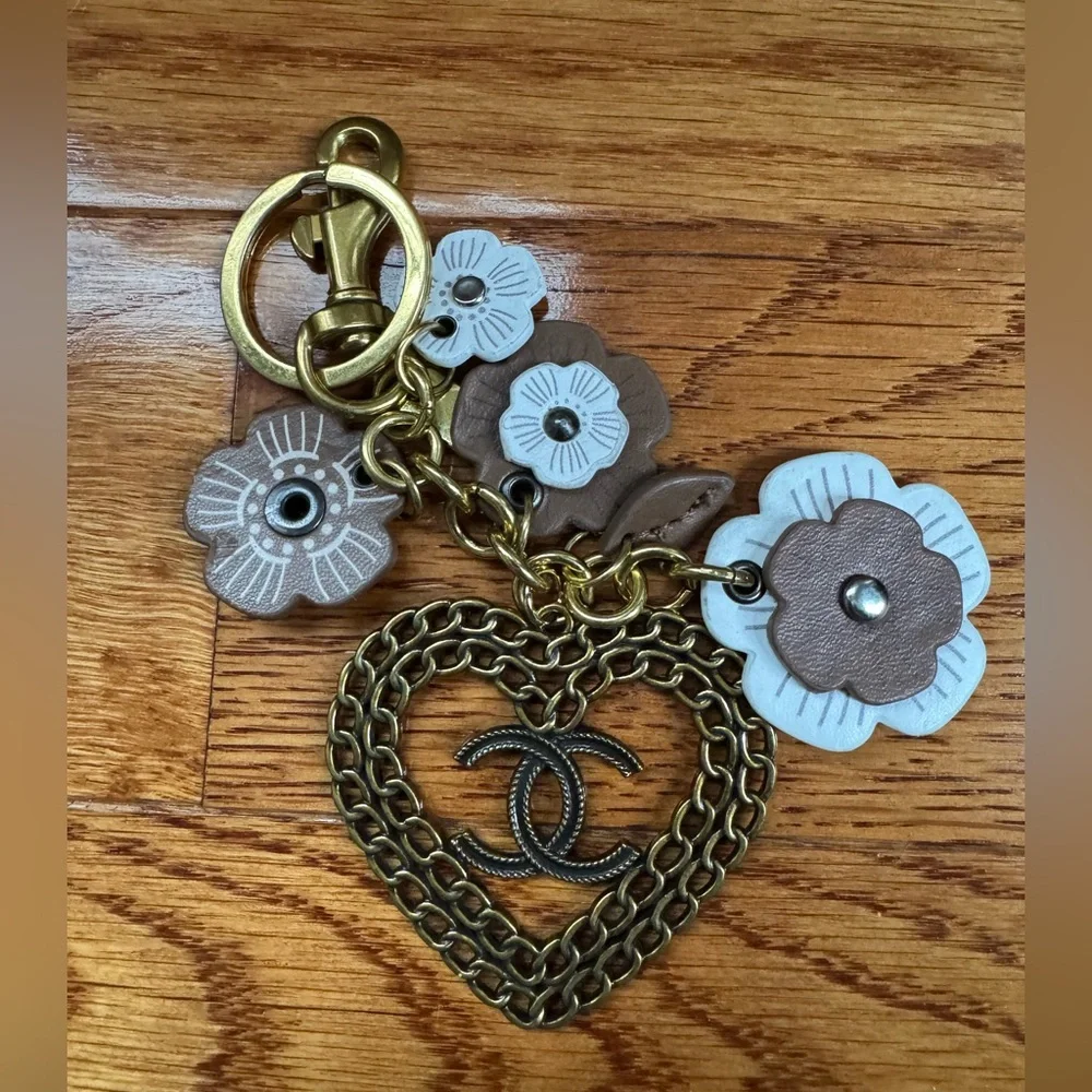 Brushed Bronze‎ Heart Bag Charm / Keychain